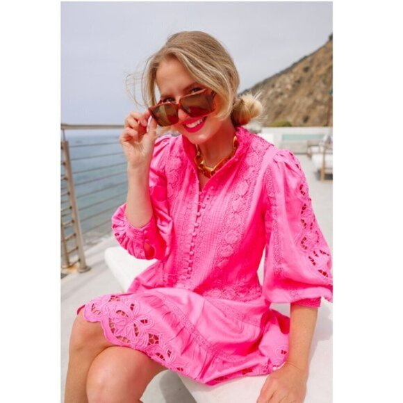 ALICE + OLIVIA Clark Collared Tiered Dress in French Rose Size US 2 - Picture 12 of 13